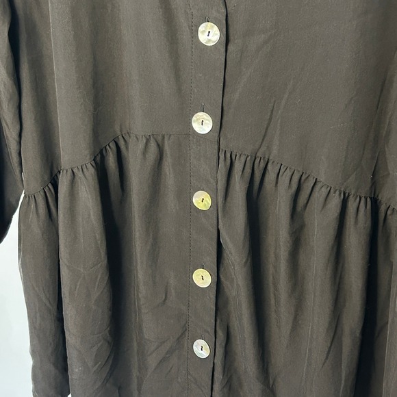 Zara Button Down Tunic Top Babydoll Style Long Sleeve Black Womens Sz XL NWOT - Picture 2 of 6